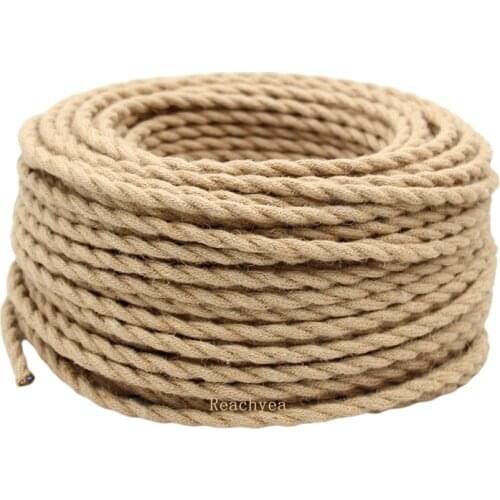 3m 5m 10m 2 Core/3 Core 0.75mm2 Vintage Hemp Rope Twisted Cable Retro Lamp Cord Braided Electrical Wire For DIY Lights