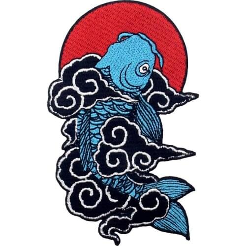 Koi Fish Embroidery Carp Patches Iron on Japanese Culture Appliques Clothing Accessories Sewing Jackets Decoration Customized