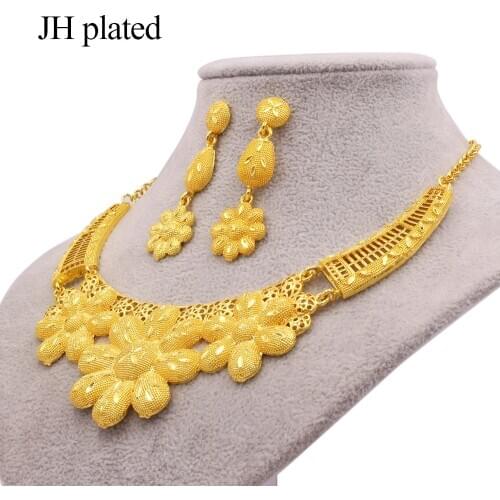 Jewelry sets for women Dubai gold color necklace African Indian wedding bridal wife gifts Necklace earrings Party jewellery set