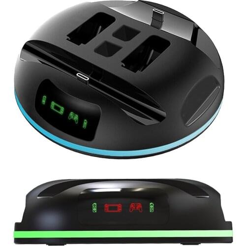 4-in-1 Charger Station with Type-C Interfaces/LED Indicator Compatible For N-Switch Lite(Fast Charge)/ Joy-Con/Pro Controller