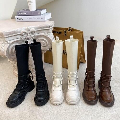 2021 Women Boots Sock Stretch Fabric Female Platform Lady Shoes Knee-High Ladies Martin Fashion Boots For Woman
