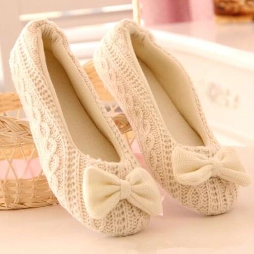 Women Winter Warm Indoor Slides Slippers Cute Plush Pregnant Womens Shoes Slippers Bow-knot Soft Floor Flat Home House Slippers