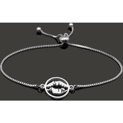 Stainless Steel Chain Pulseira Women Bracelet Sex Lip Charm Chain Bracelet