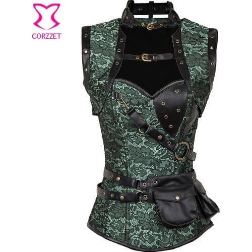 Women Vintage Gothic Corset Steampunk Clothing Armor Bustier With Shoulder Bolero Steel Boned Corset Corpetes Espartilhos