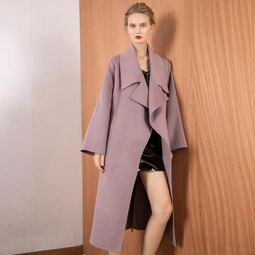 Womens winter overcoats purple belt Double-sided wool cashmere outwear 2019 autumn plus size ladies fashion long free ship