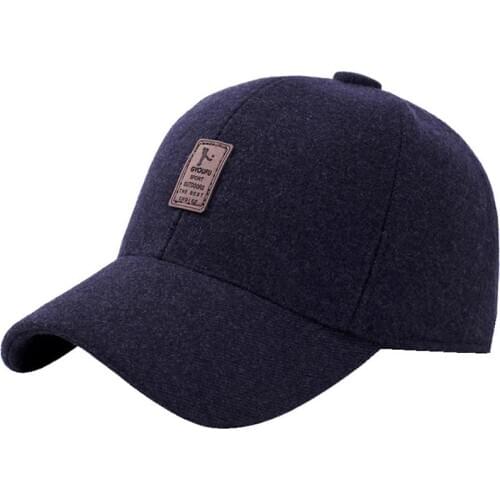 Wool Baseball Caps Men Winter With Warm Ear-Flaps Adult Male Dad Solid Color Casual Hat Adjustable Size For Autumn