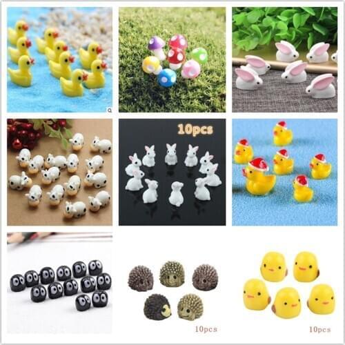 10Pcs Rabbit /miniatures duck/lovely cute/fairy garden gnome/moss terrarium decor/crafts/bonsai figurine/DIY doll house supplies