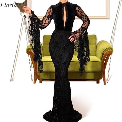 Women Couture Formal Black Prom Dresses 2020 Glitter Lace Evening Dresses Mermaid Long Celebrity Gowns вечернее платье Party