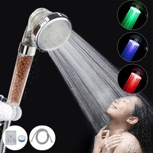 3/7 Color Changing LED Shower Head Temperature Control High Pressure Water Saving Hand Bathroom Anion Spa Shower Head