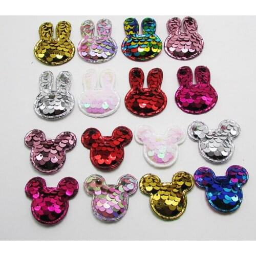 32pcs/lot Sequin Paillette Rabbit Pads Patches Rabbit Head Appliques for Craft Clothes Sewing Supplies DIY Hair Clip Accessories