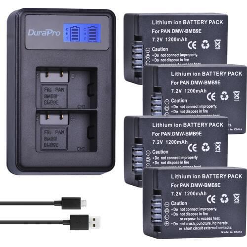 4pc DMW-BMB9 DMW-BMB9E DMW BMB9 Battery + LCD Dual Charger for Panasonic Lumix DMC FZ40K FZ45K FZ47K FZ48K FZ60 FZ70 FZ100 FZ150