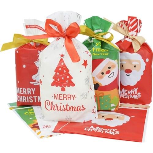 5pcs/lot 23*15cm Lovely Gift Bags Candy Cookies Bag Merry Christmas Party Favor Biscuit Package Plastic Bag Ribbon Bundle Pocket