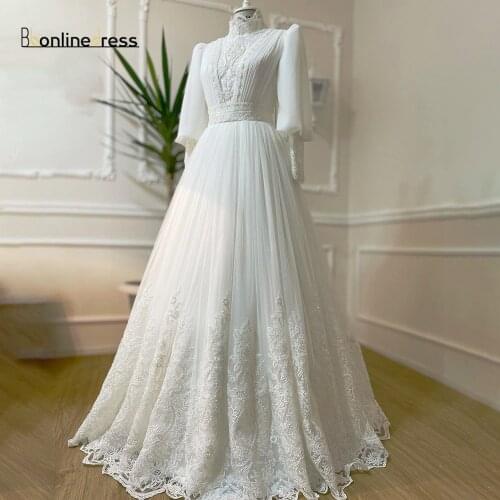 Bbonlinedress Caftan Evening Dresses Embroidery Bishop sleeves Long Lace Party Dresses Arabic Muslim Moroccan Party Dresses