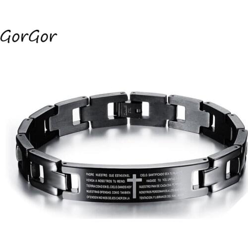 GorGor Trendy Classic Bible Lords Prayer Titanium Steel Cross Bracelet Religious Bracelet Charm Gift for Men Jewelry 768