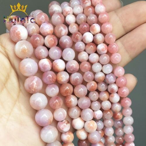 Natural Stone Beads Round Pink White Persian Jades Loose Spacer Beads For Jewelry Making DIY Bracelet Accessories 15'' 6/8/10mm