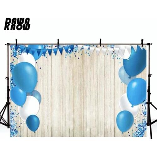 DAWNKNOW Photography Background Backdrop Children Blue Balloon Wood Floor Photocall Baby Birthday Party Photo Studio Props GY355