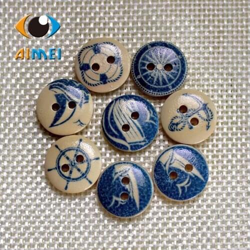 100pcs/lot Sports Sailiing Painting Buttons For Clothing Decorative Wooden Button With Free Style For Fabric Sewing Button