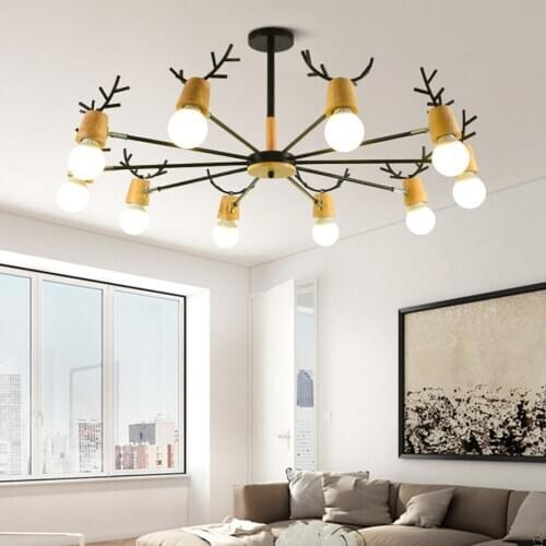 Wooden Art Elk ceiling lights Nordic Vintage Loft wood ceiling lights for living room retro E27 Bulb Light Modern Home Lighting