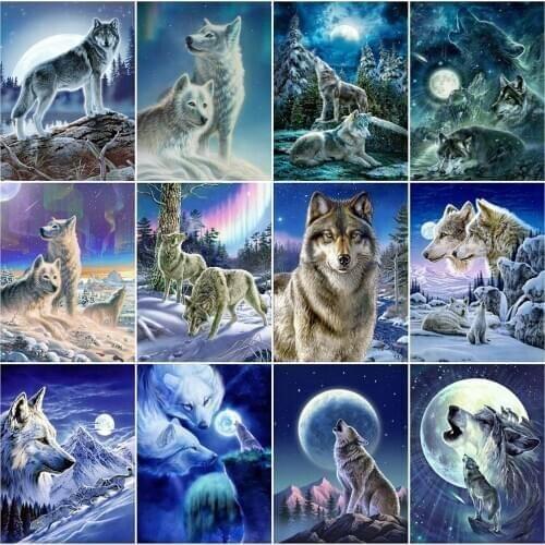 EverShine Diamond Painting 5D Animal Cross Stitch Diamond Embroidery Wolf Picture Of Rhinestones Winter Beaded DIY Handicraft