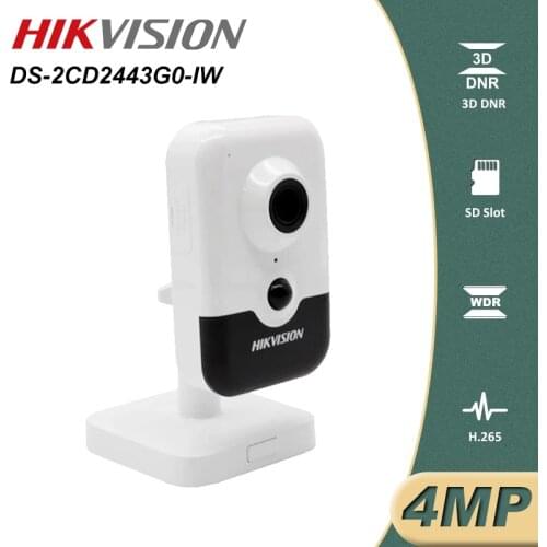 Hikvision DS-2CD2443G0-IW 4MP WiFi IP Camera PoE IR Fixed Cube Wireless IP Camera Built-in Mic and Speaker H.265+ Onvif 2.8mm