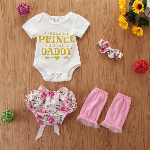Newborn Baby Girls Set 4PCS Romper + Shorts + Legwarm + Headband Fashion Baby Clothing