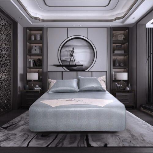 Cowhide Summer Cooling Mat Kit For Bed Pillowcase Anti-mite Mattress Cover Luxury Bedding Set Bedroom Traditional Chinese Style