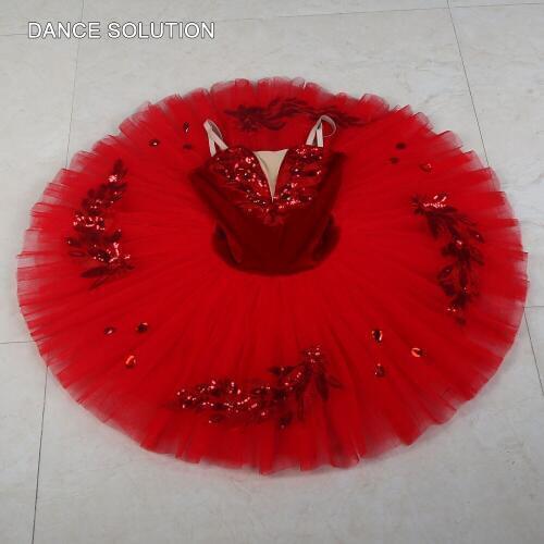 Red Velvet Bodice Ballet Dance Costumes Pre-Professional Pancake Dancing Tutus Adult and Girl Dance Dress Pancake Tutu BLL027