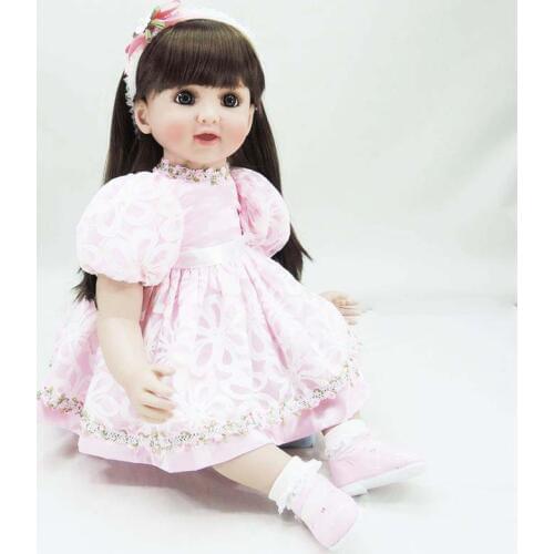 22" Vinyl Reborn Baby Doll Girls Big Eyes Dolls Lifelike Silicone Handmade Baby Doll Children Playmate Toy Childrens Day Gifts