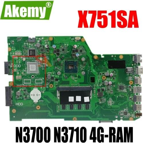 Akemy X751SA Laptop motherboard For ASUS X751S X751SA REV.2.0 Mainboard N3700 N3710 4 Cores DDR3 4G-RAM