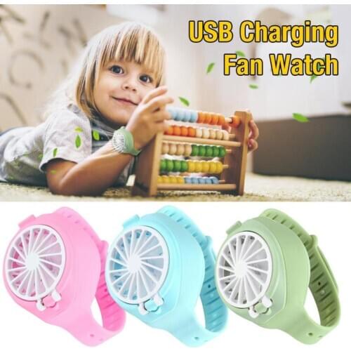 Mini Children Watch Fan USB Charging Three-speed Settings Adjustment Hand-held Fan Watch for Kids