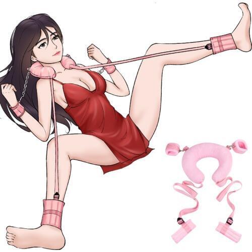 Straps Set Kit Adjustable Soft Ankle Wrist Cuffs with soft Neck Pillow for Women Couples Bed Play Open Legs BDSM Sex Punishments