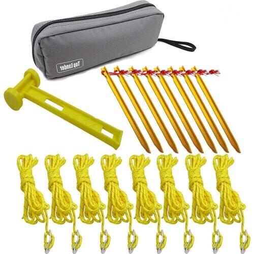 Tent Accessories Kits with 1 Plastic Hammer 8 Tent Pegs and 8 Reflective Guylines Ropes for Camping Tent Tarp Awning Sun Shelter
