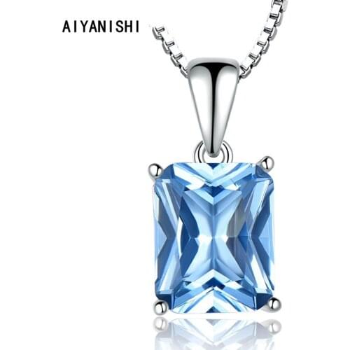 AIYANISHI 3CT Natural Sky Blue Topaz Pendant Necklace 925 Sterling Silver Valentine Fashion Gift Necklace Party Jewelry Gifts