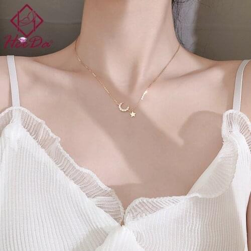 2021 New Womens Simple Joker Moon Chokers Necklace Girls Korean Elegant Star Copper Clavicle Chain Fashion Neck Accessories