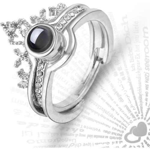 Rinhoo Luxury Female Bridal Wedding Ring Sets Fashion 100 Languages I Love You Projection Ring Romantic Love Memory Ring Jewelry