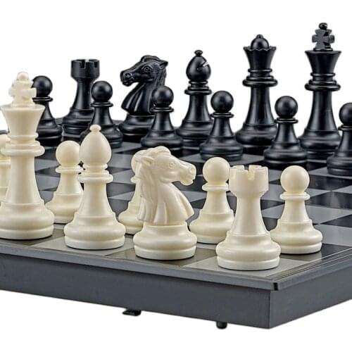 Chess large magnetic black and white gold and silver chess pieces folding chessboard training game chess
