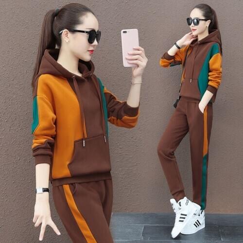 Winter Sweatershirt Tracksuit Suits Women Autumn Plus Size Casual Hooded Jacket And Pants 2Pcs Women Thicken Sports Set W1583