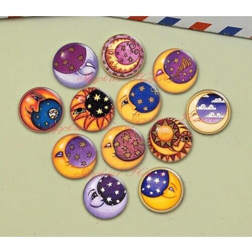 Handmade Round Moon photo glass Cabochons, Jewelry Finding Cameo Pendant Settings, (F057-616)