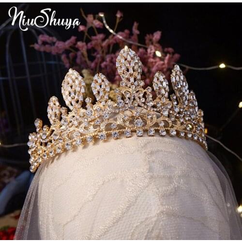 NiuShuya New Crystal Bride Tiaras Crown Baroque Wedding Hair Accessories Fashion Ladies Rhinestones Headdress Hair Accessories