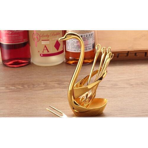 Golden swan fruit fork dessert spoon set 1 pcs/set decoration swan