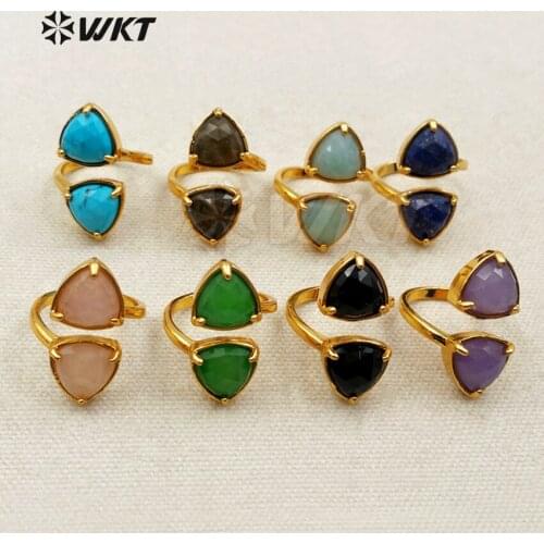 WT-R293 WKT Fashion Natural Stone Ring Triangle Multi Color Ring For Women Fashion Decoration Adjustable Bridal Sets Ring