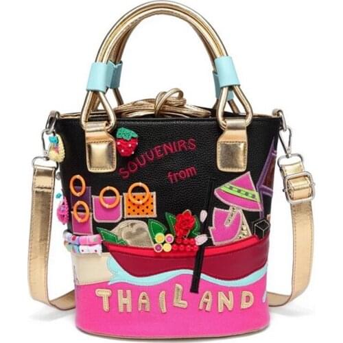 Fashion Cute Canvas Handbags Sling Shoulder Bag Ladies Summer Crossbody Bucket Tote Bag Real Leather Bucket Clutch Women