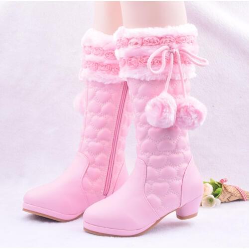 EUR 28-38 girls boots 2020 new winter leg fashion princess snow boots flower leather plush shoes