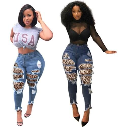 Plus Size Women Jeans Clothing Xl-5xl Denim Pants Wholesale Korean Fashion Leopard Patchwork Preppy Style Leggings Dropshipping