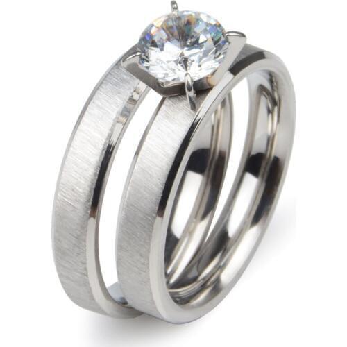 Chanfar Female AAA Zircon Korean Couple Rings 316L Stainless Steel Gold Color Engagement Wedding Finger Double Ring Jewelry