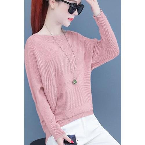 2021 New Arrival Striped Batwing Sleeve Knitted Pullover Tops Casual Loose Pull Jumpers Female Autumn Sweater