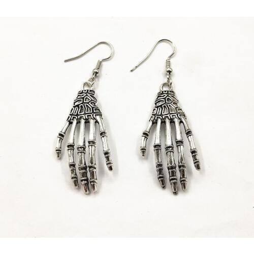 1pair Punk Metal Earring Halloween Day Vintage Carved Bone Skull Skeleton Hands Earrings Big Punk Women Ear Jewelry