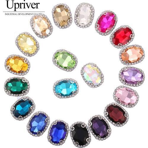 Upriver 10pcs/pack 13x18mm Mix Color Crystal Buckle Edge Oval Shape Sew On Rhinestone With Claw DIY Jewelry Hair Clips