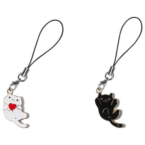 2021 New Design Hot Sales 1 Piece High Quality Metal Kawaii Cartoon Cat Phone Strap Cute Keychains Lanyard Charm Strap for Keys