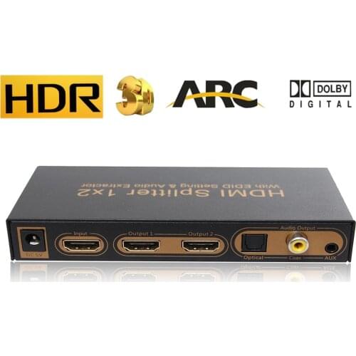 4K HDMI Splitter 1X2 with Audio Extractor 2 Way HDR EDID ARC Multi-function HDMI to Optical Toslink Coaxial out for PS4 apple TV